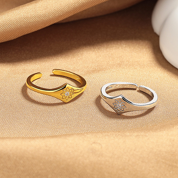 Латунные микропаве кубические цирконии манжеты открытые кольца для женщин, восьмиконечная звезда