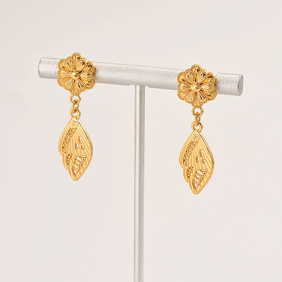 Серьги-гвоздики из сплава с подвеской в виде цветка и пера, модные серьги