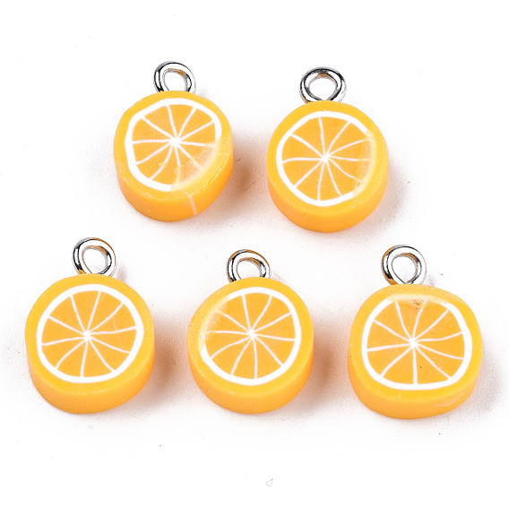 Handmade Polymer Clay Charms, with Platinum Tone Iron Findings