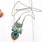 Natural Shell & Tassel & Peacock Feather Pendant Necklace, Bohamian Alloy Jewelry for Women