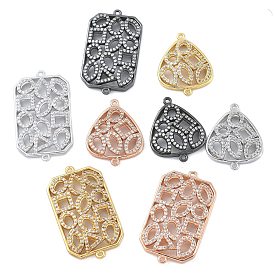 Rack Plating Brass Micro Pave Clear Cubic Zirconia Rectangle/Triangle Connector Charms, Long-Lasting Plated, Cadmium Free & Lead Free