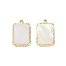 Natural Shell Pendants, Ion Plating(IP) 304 Stainless Steel Rectangle Charms, Manual Polishing