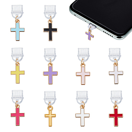 10шт пластиковые мобильные пылезащитные заглушки, с подвесками из эмали и сплава , крестик