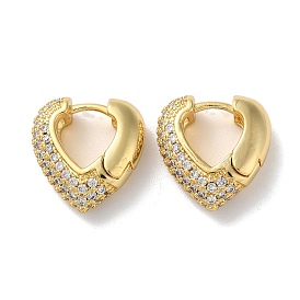 Brass Pave Cubic Zirconia Hoop Earrings for Women, Heart