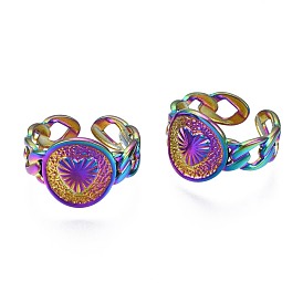 304 anillo de corazón grueso de acero inoxidable, Anillo abierto de color arcoíris para mujer.