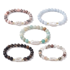 Pulseras elásticas con cuentas de piedras preciosas mixtas redondas de 8 mm, pulseras de perlas keshi para mujeres y hombres