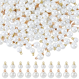 200шт 2 стили АБС-пластик подвески с имитацией жемчуга, с латунной фурнитурой , круглые