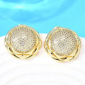 Латунные плоские круглые серьги-гвоздики с прозрачным кубическим цирконием, без кадмия и без свинца, стойки покрытие