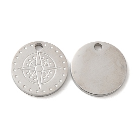 316L Surgical Stainless Steel Charms, Laser Cut, Flat Round with Star Charms