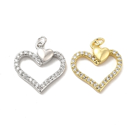 Brass Micro Pave Cubic Zirconia Pendants, with Jump Ring, Heart Charm