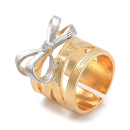 Латунное кольцо-манжета с бантом и открытой манжетой, широкое кольцо для женщин, без кадмия и без свинца, настоящее 18 к позолота и платина