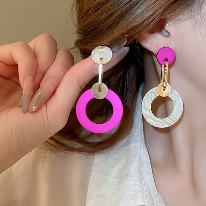 Плоские круглые серьги-гвоздики из сплава с имитацией дерева, с акриловой, золотые