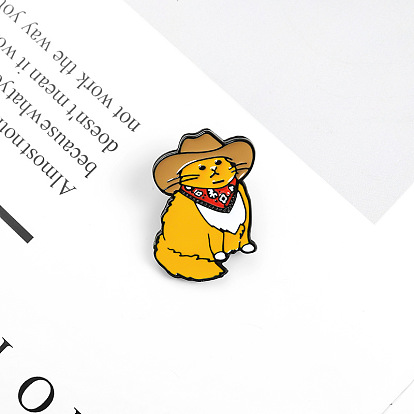 Cute Cartoon Western Cowboy Cat Brooch for Clothes - Adorable Yellow Kitten Accessory