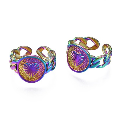 304 anillo de corazón grueso de acero inoxidable, Anillo abierto de color arcoíris para mujer.