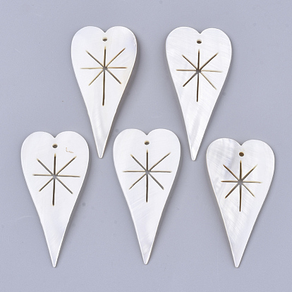 Coquille d'eau douce gros pendentifs, coeur avec l'étoile