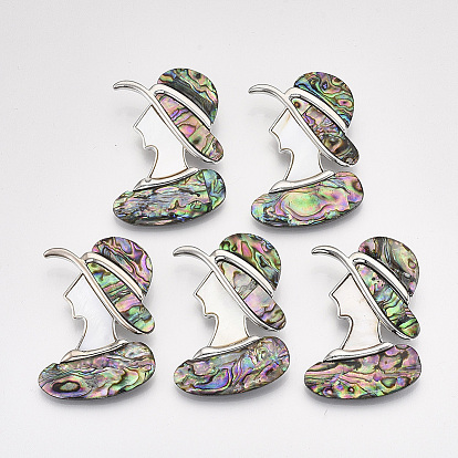 Broches/pendentifs coquillages, avec éléments en alliage et fond en résine, femme