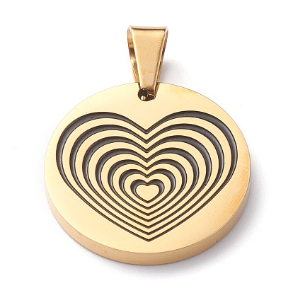 304 Stainless Steel Pendants, with Enamel, Polishing, Flat Round with Heart