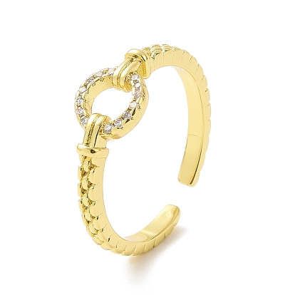 Clear Cubic Zirconia Circle Ring Open Cuff Ring, Rack Plating Brass Jewelry for Women, Lead Free & Cadmium Free & Nickel Free