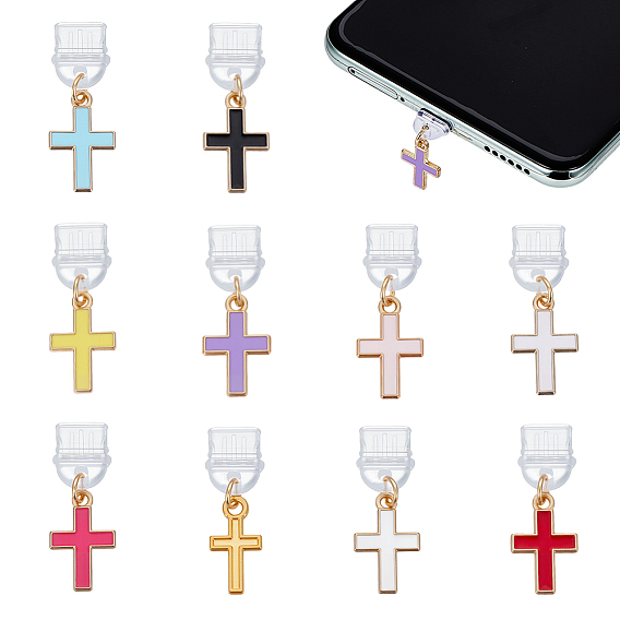 10шт пластиковые мобильные пылезащитные заглушки, с подвесками из эмали и сплава , крестик
