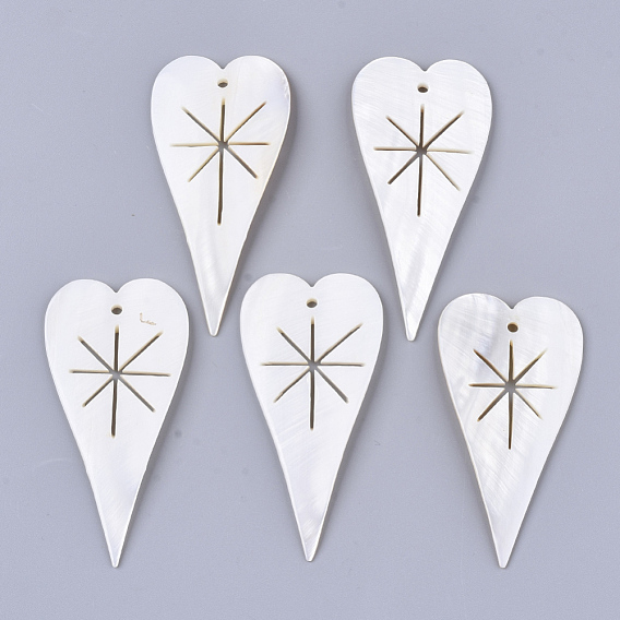 Coquille d'eau douce gros pendentifs, coeur avec l'étoile