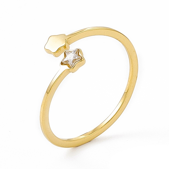 Ионное покрытие (ip) 304 манжета из нержавеющей стали для женщин, Звезда кубический цирконий открытые кольца