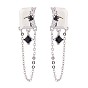 Rhinestone Rhombus with Chain Tassel Dangle Stud Earrings, Brass Drop Earrings for Women