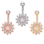 Brass Piercing Jewelry, Belly Rings, with Glass Rhinestone and Opal, Flower