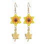 Seed Beads Dangle Earrings, with 304 Stainless Steel Earring Hooks and Alloy Pendants, Flower with Leaf