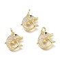 Brass Micro Pave Clear Cubic Zirconia Charms, with Jump Rings, Dolphin Shape