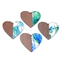 Resin & Walnut Wood Pendants, Two Tone, Heart