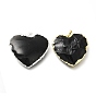 Natural Obsidian Pendants, Heart Charms, with Rack Plating Brass Findings
