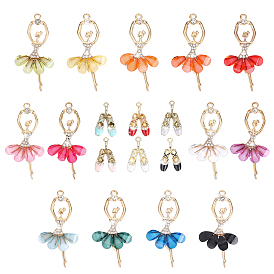 19 шт 19 стили подвески из сплава эмали, с кристально горный хрусталь, балетные туфли и подвески в виде балерин
