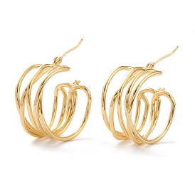 Brass Hoop Earrings, with Steel Pin and Plastic Ear Nuts, Long-Lasting Plated