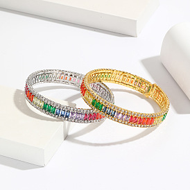 Luxury Fashion Elastic Bracelet with Copper Inlay, Colorful Diamonds and Chic Design for Women's Style