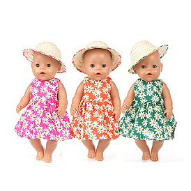 Daisy Pattern Cloth Doll Dress & Straw Hat, Doll Clothes Outfits, Fit for American 18 inch Girl Dolls