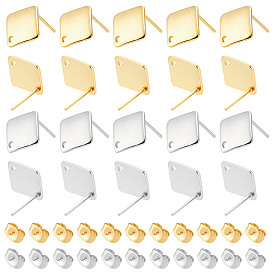 60 шт. 2 цвета 304 детали серьги-гвоздики из нержавеющей стали, ромб, с 60шт. 2цветами 304штифтом из нержавеющей стали