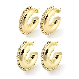 Brass Micro Pave Cubic Zirconia Donut Stud Earrings, Half Hoop Earrings