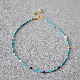 Vintage Retro Western Palace Style Ultra-Fine Blue Turquoise Beaded Gemstone Collarbone Chain