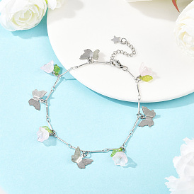 201 браслеты на ногу из латунной цепочки с подвесками в виде бабочек из нержавеющей стали и стеклянных цветов, окрашенных распылением, платины и нержавеющая сталь цвет