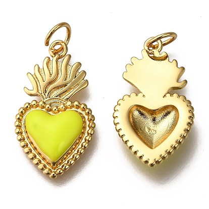 Golden Tone Brass Enamel Pendants, with Jump Rings, Long-Lasting Plated, Heart