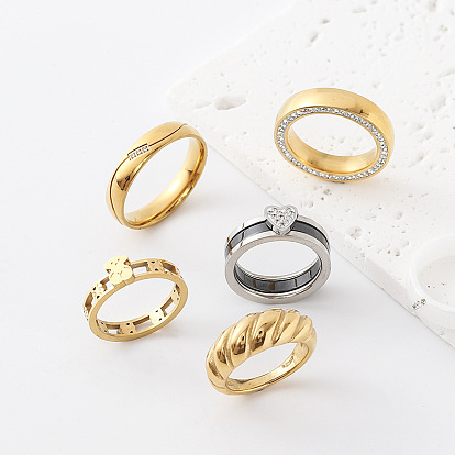 304 Stainless Steel Rhinestone Finger Rings for Women