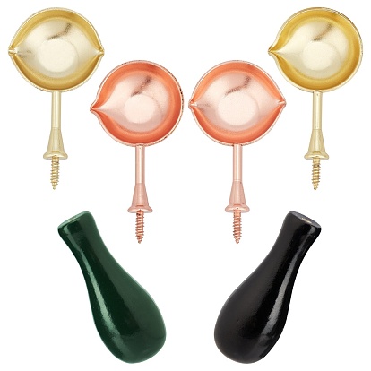 4Pcs Iron Wax Sticks Melting Spoon, for Wax Seal Stamp Melting Wedding Invitations Greeting Cards Making, with 2Pcs Wood Handle