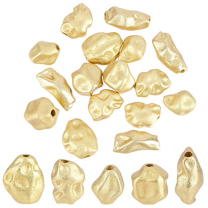 25pcs 5 styles de perles en laiton, Style mat, pépites de torsion, sans cadmium et sans nickel et sans plomb, plaqué longue durée