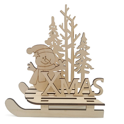 Unfinished Wooden Christmas Tree with Snowman, for DIY Hand Painting Crafts, Christmas Tabletop Ornament