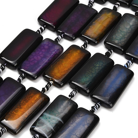 Natural Dragon Veins Agate Beads Strands, Dyed & Heated, Rectangle
