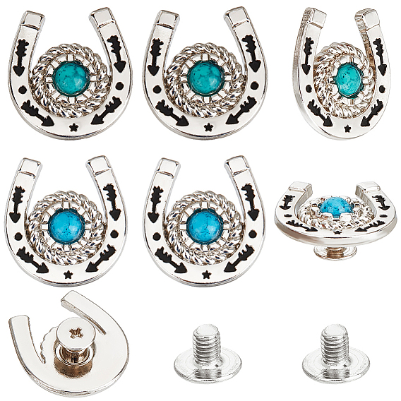 8наборы 2цвета цинковый сплав и смола монета винтовая заклепка, DIY кожаный гвоздь, подковы