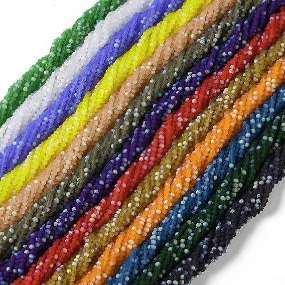 Transparent Glass Beads Strands, Faceted, Frosted, Half AB Color Plated, Rondelle