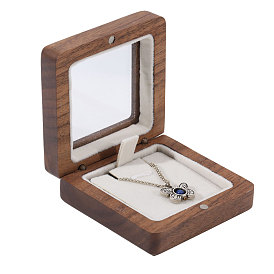 Wood Badge Storage Boxes with Visible Window and Magnetic Lid, Square