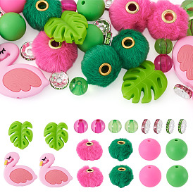 44шт. наборы фурнитуры для самостоятельной сборки, в том числе экологически чистые силиконовые бусины пищевого качества, Акриловые бусины, железа горный хрусталь разделительные бусинки, имитация кроличьей шерсти европейские бусины