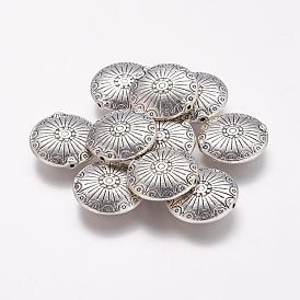 Aleación de estilo tibetano redondas plana tallada cuentas de ruedas, sin plomo y cadmio, 17.5x5 mm, Agujero: 1.5 mm, sobre 220 unidades / 1000 g